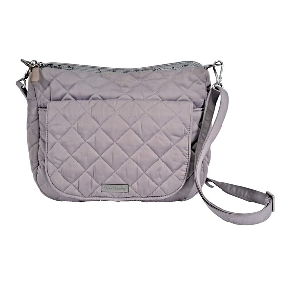 Vera Bradley Handbags - Vera Bradley Gray Quilted Crossbody Bag Floral Lining Adjustable Strap Messenger
